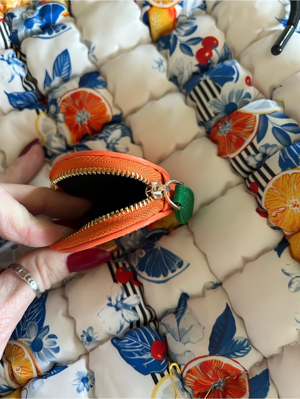 NWOT FP Movement Printed Quilted Carryall Bag in Tangerine Dream w/ Bag Charm - Picture 10 of 16